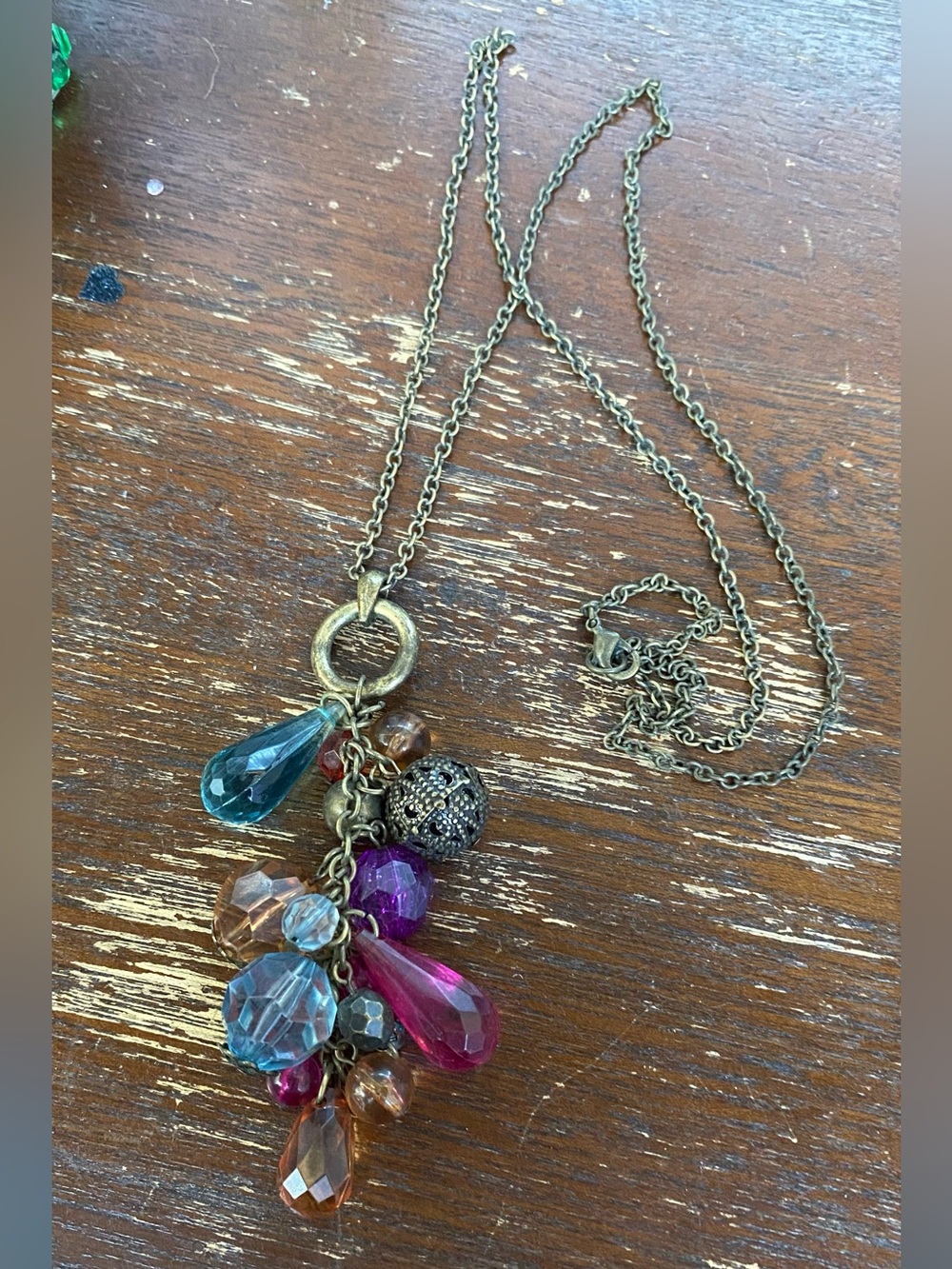 Vintage-Inspired Multicolor Teardrop Pendant Necklace - Unbranded